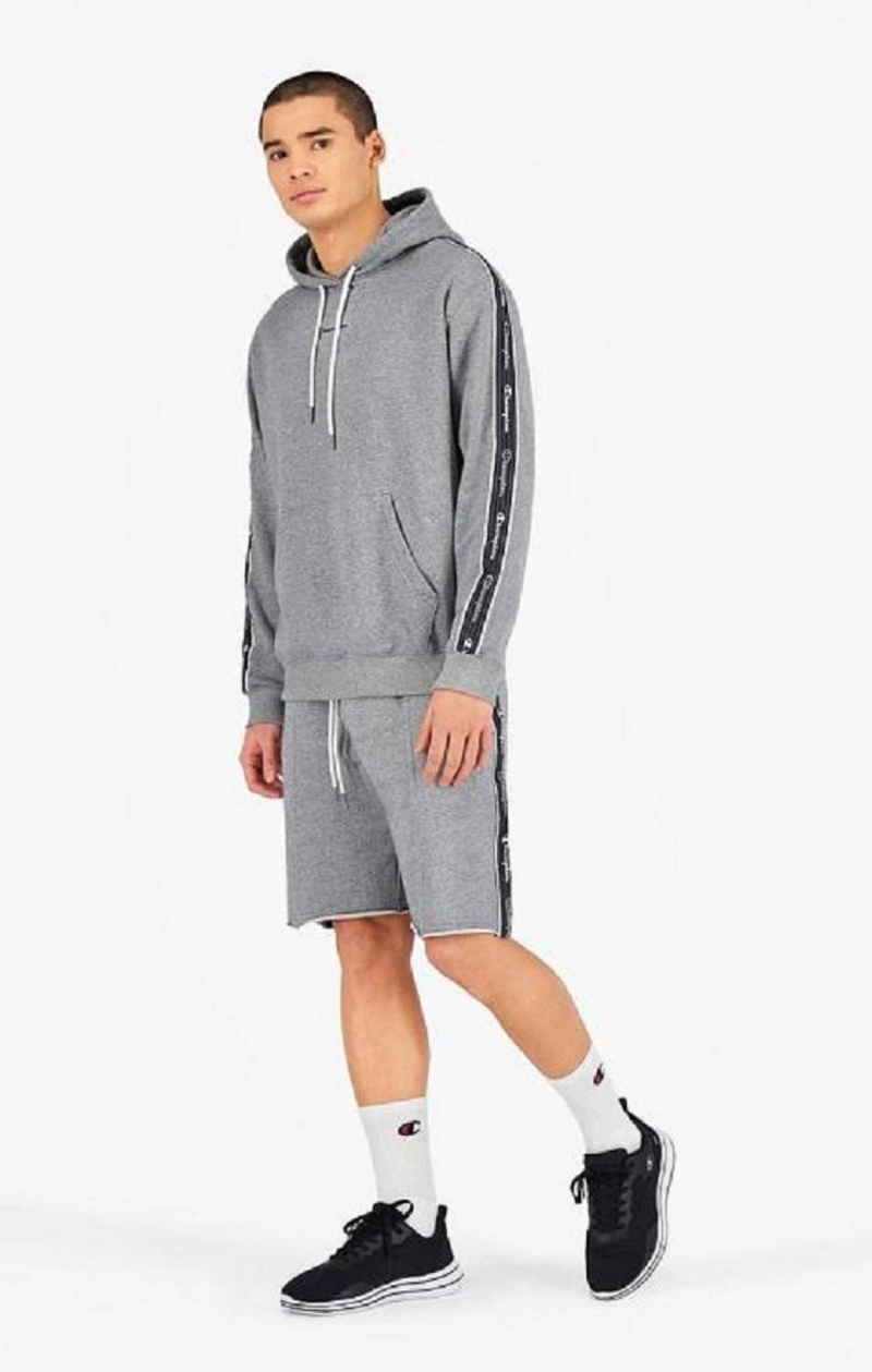 Champion Jacquard Logo Tape Hoodie Mikina s Kapucnou Panske Tmavo Siva | 4502-OAZSR