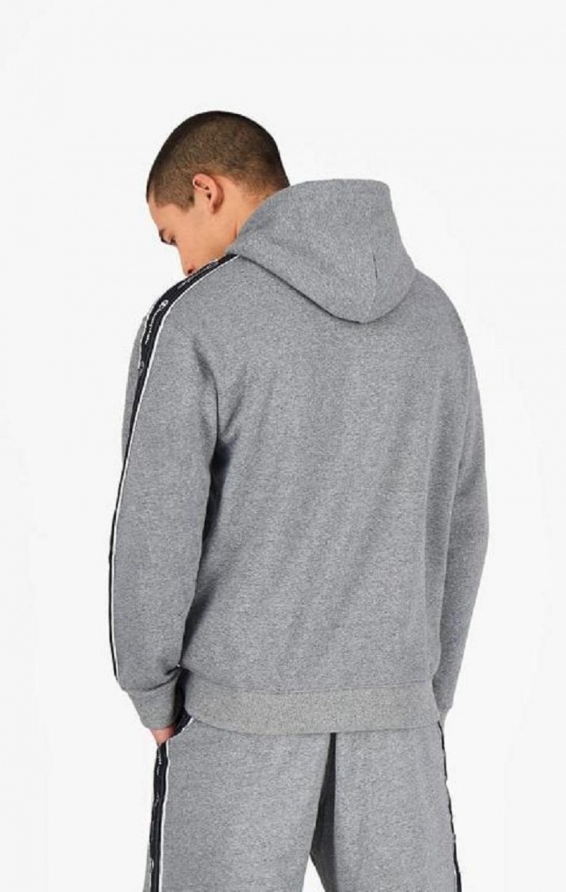 Champion Jacquard Logo Tape Hoodie Mikina s Kapucnou Panske Tmavo Siva | 4502-OAZSR