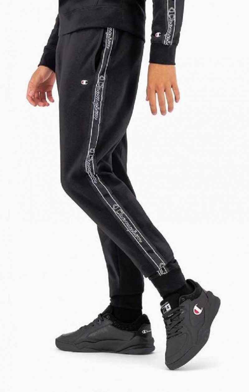 Champion Jacquard Logo Tape Joggers Jogger Nohavice Panske Tmavo Siva | 0658-WRLPT