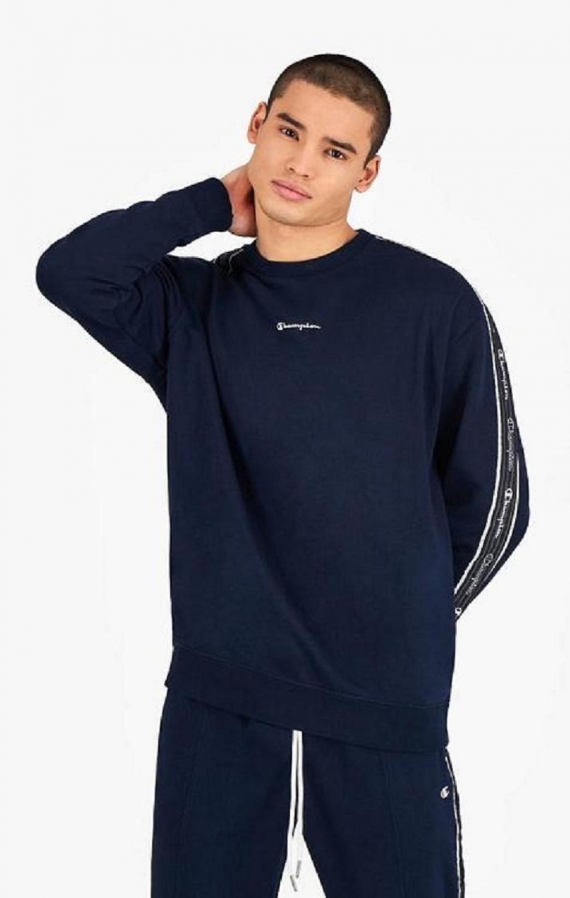 Champion Jacquard Logo Tape Sweatshirt Mikiny Panske Tmavo Modre | 1479-GRWMP