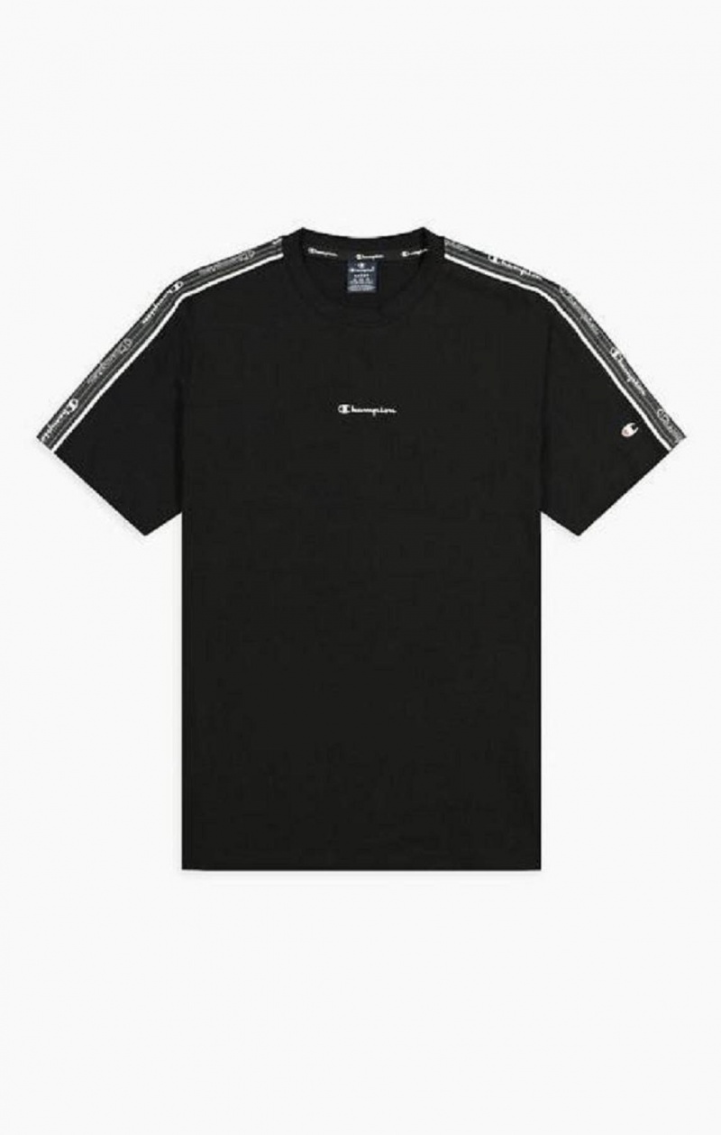 Champion Jacquard Logo Tape T-Shirt Tricko Panske Čierne | 0639-BGLRU