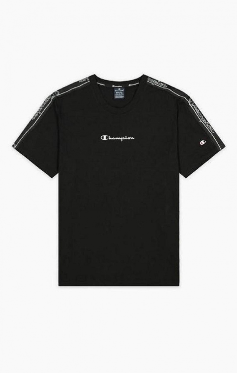 Champion Jacquard Logo Tape T-Shirt Tricko Panske Čierne | 8301-DWXUK