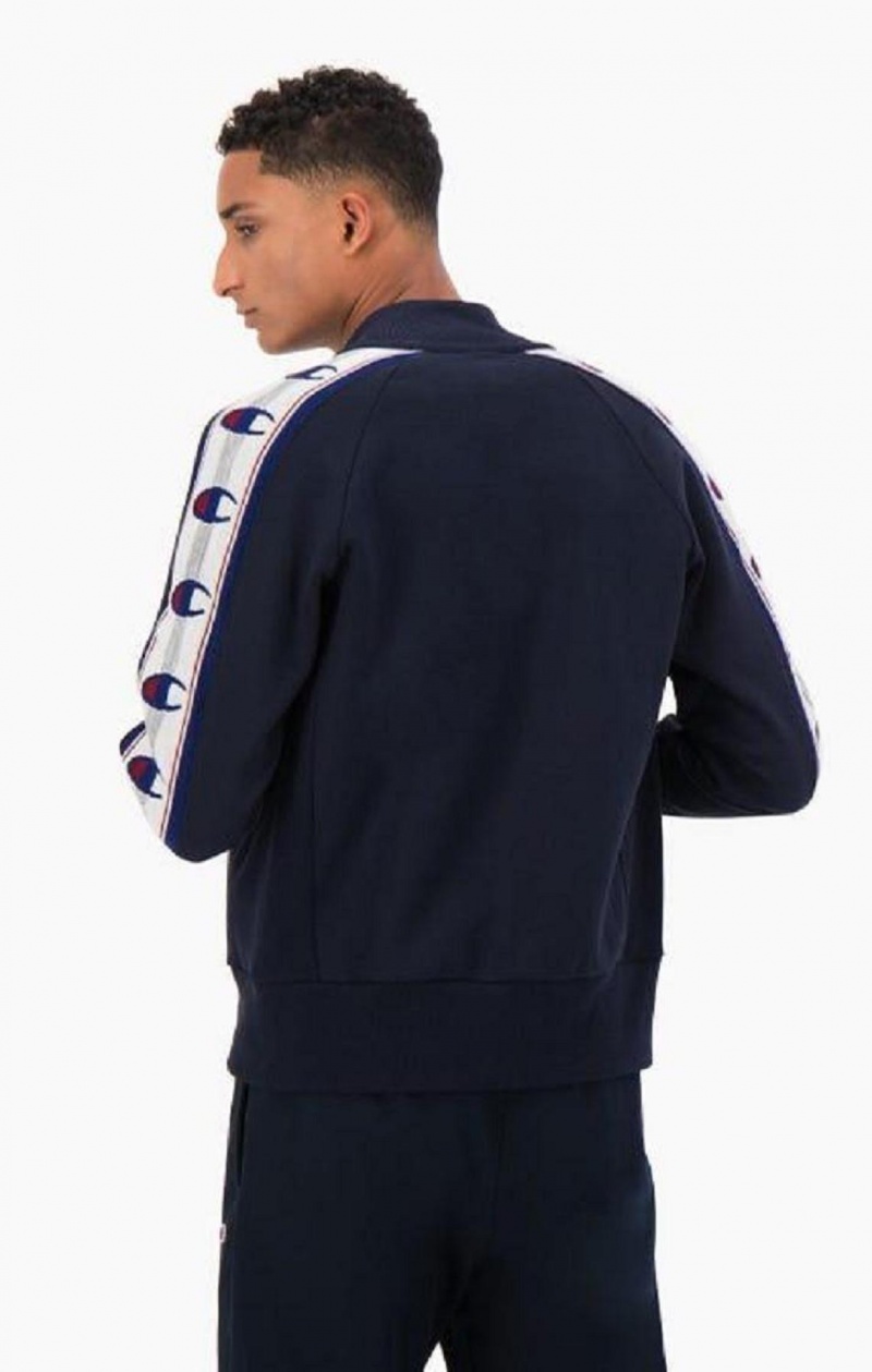 Champion Jacquard Logo Tape Zip-Up Jacket Bundy Panske Tmavo Modre | 5270-CQKIS