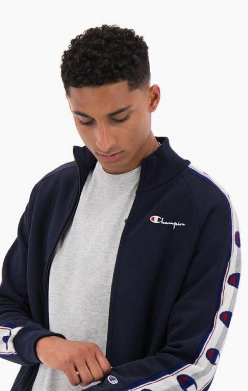 Champion Jacquard Logo Tape Zip-Up Jacket Bundy Panske Tmavo Modre | 5270-CQKIS