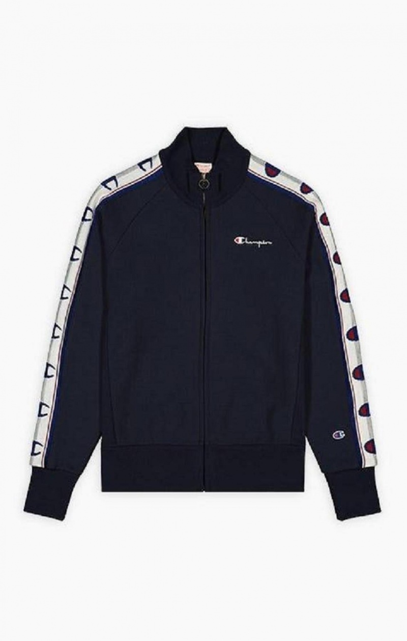 Champion Jacquard Logo Tape Zip-Up Jacket Bundy Panske Tmavo Modre | 5270-CQKIS