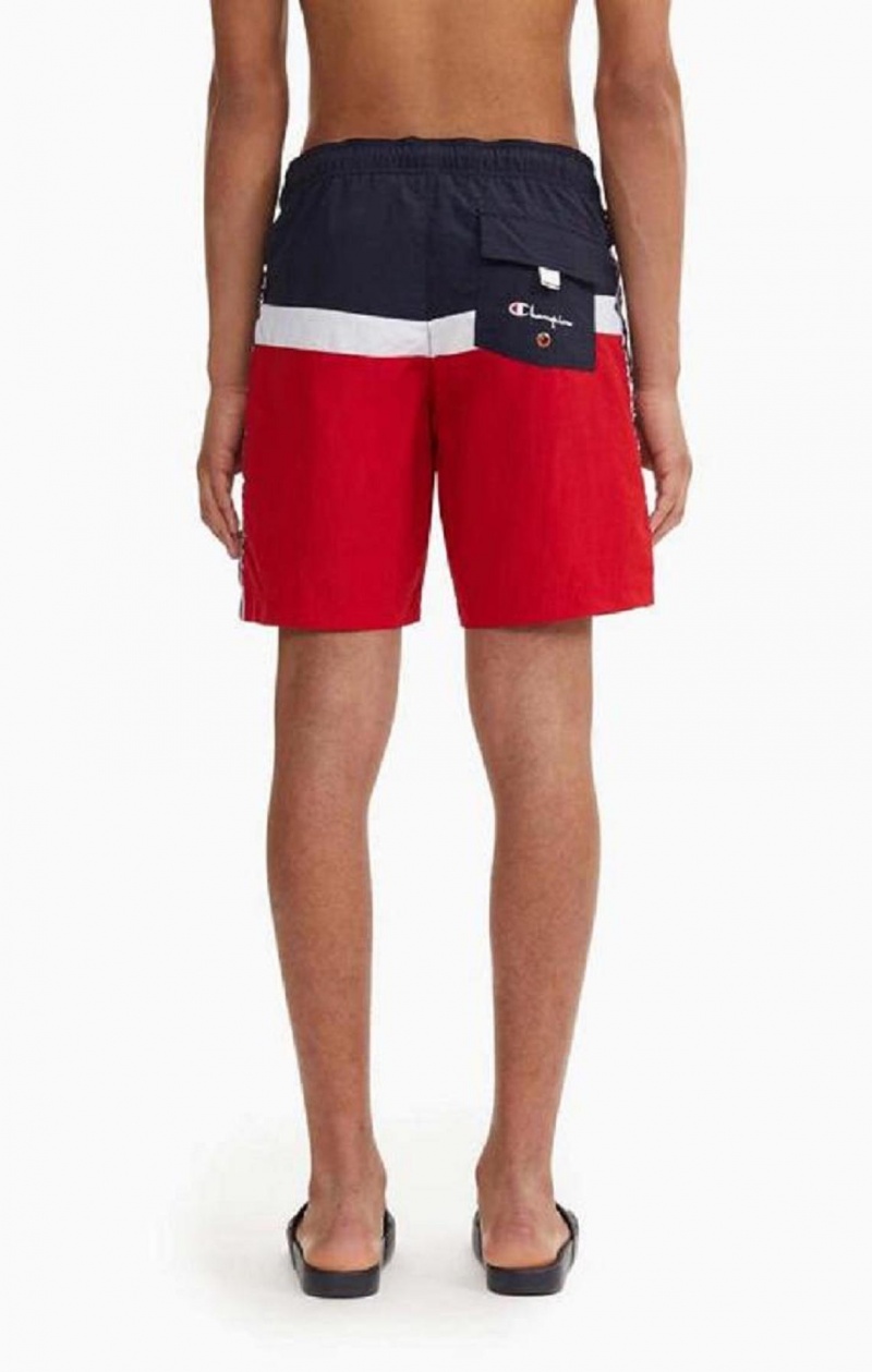 Champion Jacquard Script Logo Tape Trim Board Shorts Plavky Panske Červené | 7580-DGKMQ