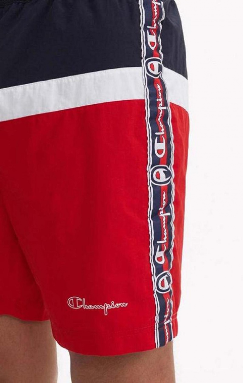 Champion Jacquard Script Logo Tape Trim Board Shorts Plavky Panske Červené | 7580-DGKMQ