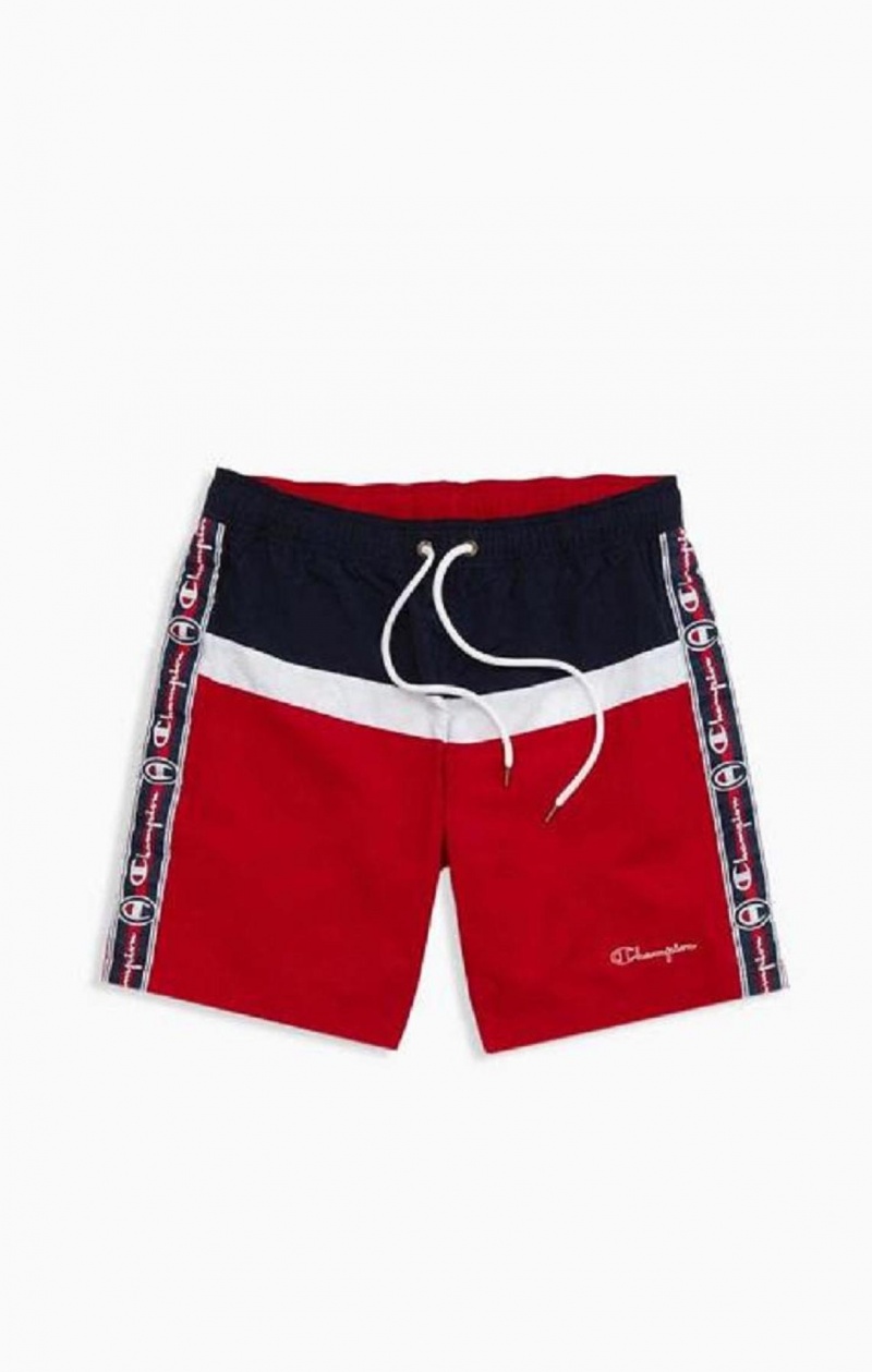 Champion Jacquard Script Logo Tape Trim Board Shorts Plavky Panske Červené | 7580-DGKMQ