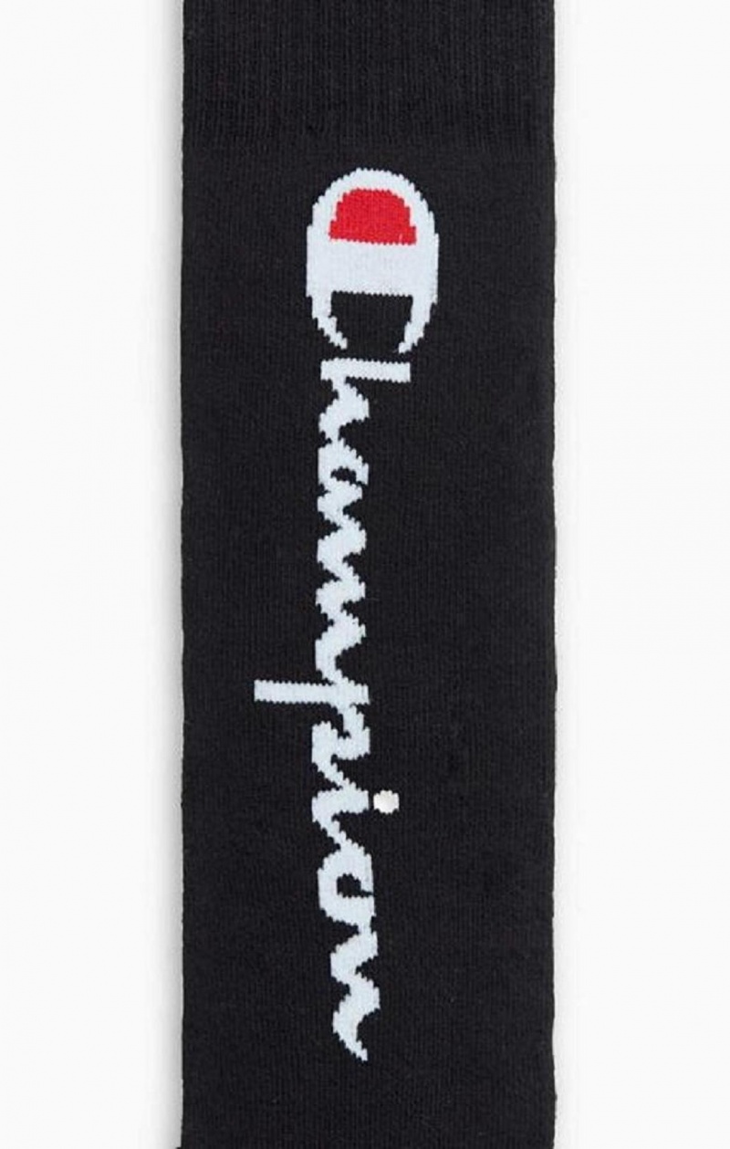 Champion Knee-High Script Logo Tube Socks Ponozky Panske Čierne | 3967-YNAGZ