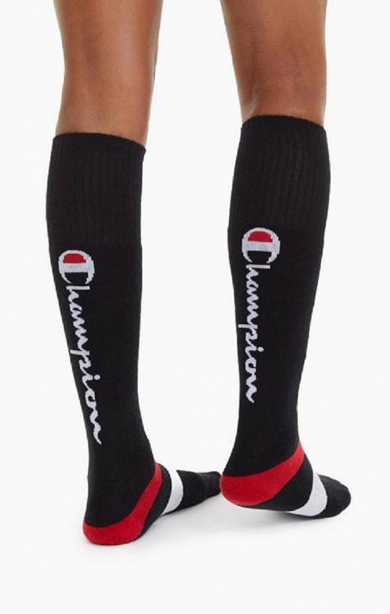 Champion Knee-High Script Logo Tube Socks Ponozky Panske Čierne | 3967-YNAGZ