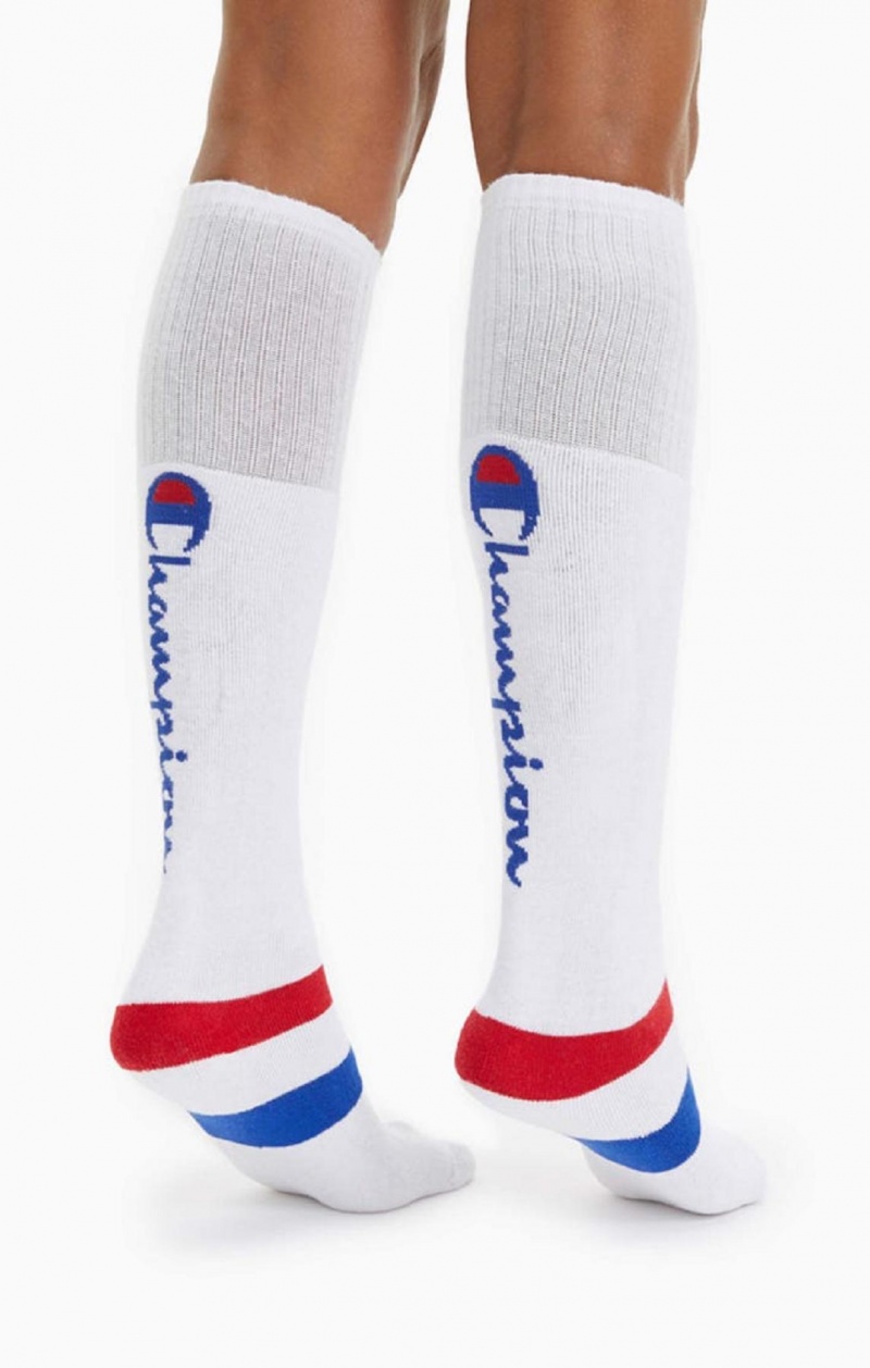 Champion Knee-High Script Logo Tube Socks Ponozky Damske Biele | 5231-LGQEO