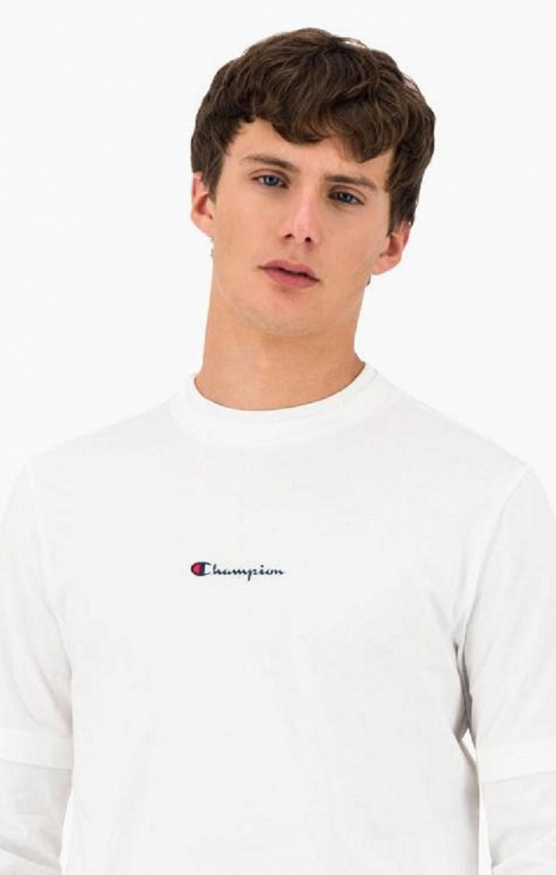 Champion Layered Small Script Logo T-Shirt Tricko Panske Biele | 9786-CUQVH