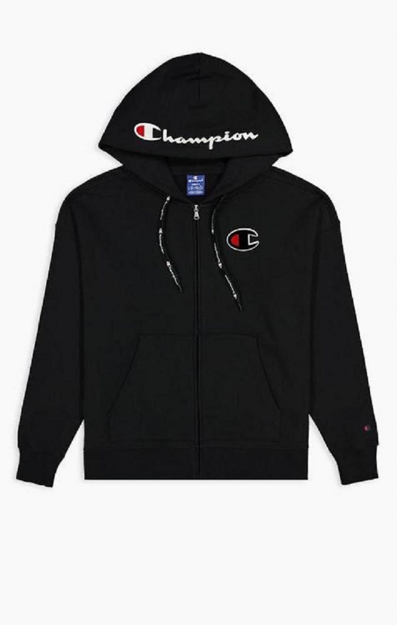 Champion Logo Bavlnene Terry Hoodie Mikina s Kapucnou Damske Čierne | 0354-HMNDU