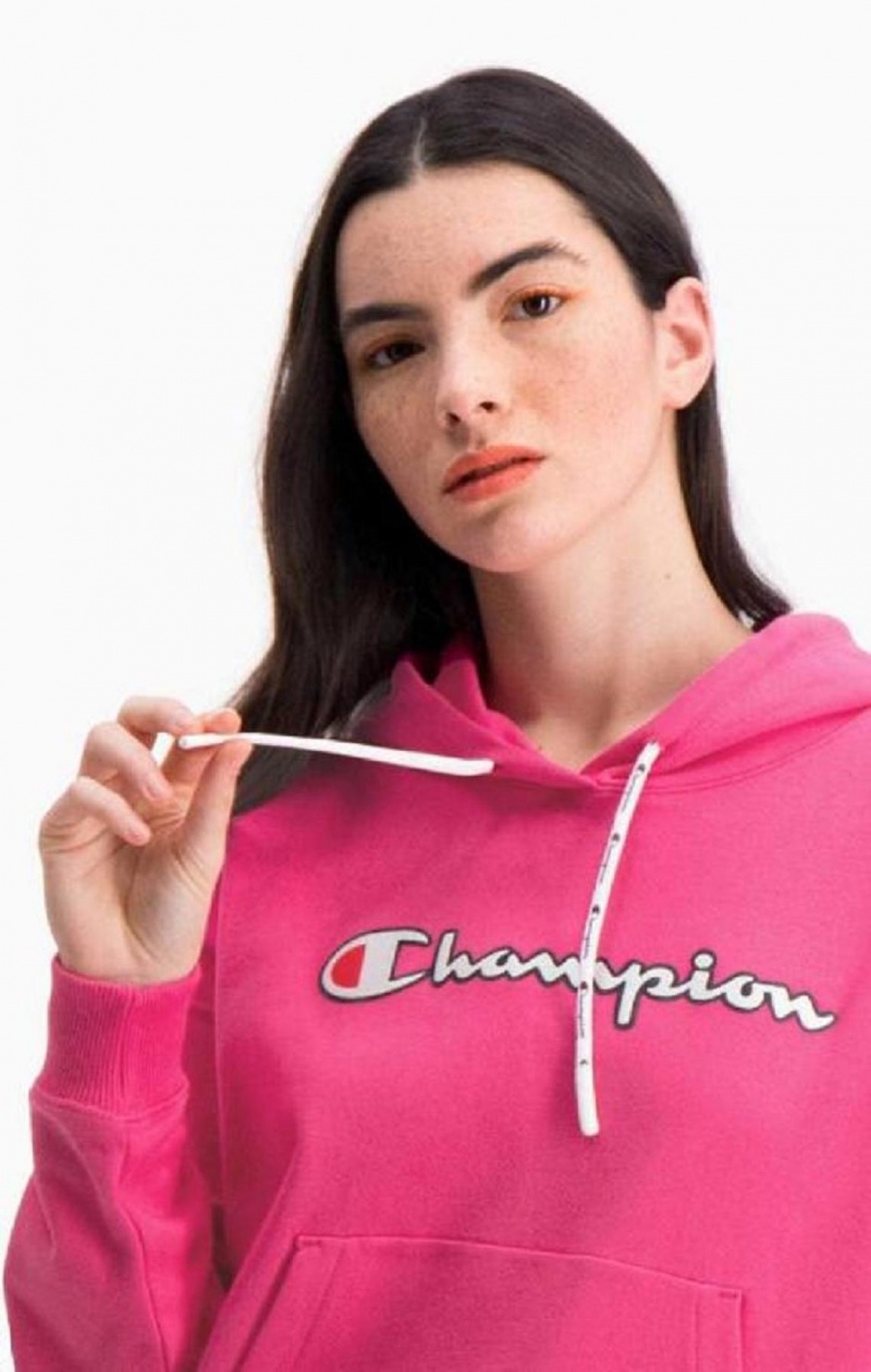 Champion Logo Bavlnene Terry Hoodie Mikina s Kapucnou Damske Tmavo Ruzove | 7209-DVECF