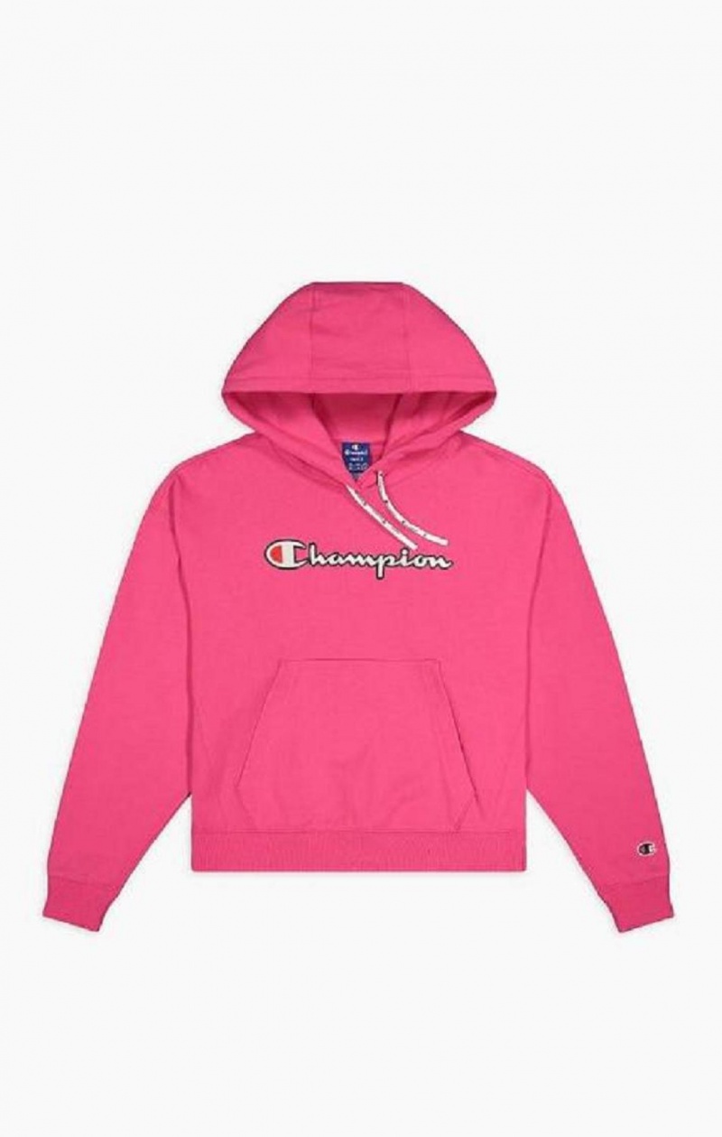 Champion Logo Bavlnene Terry Hoodie Mikina s Kapucnou Damske Tmavo Ruzove | 7209-DVECF