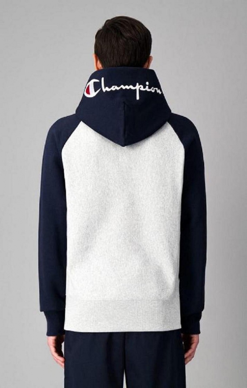 Champion Logo Hood Colour Block Reverse Weave Hoodie Mikina s Kapucnou Panske Svetlo Siva | 2795-UYQWF