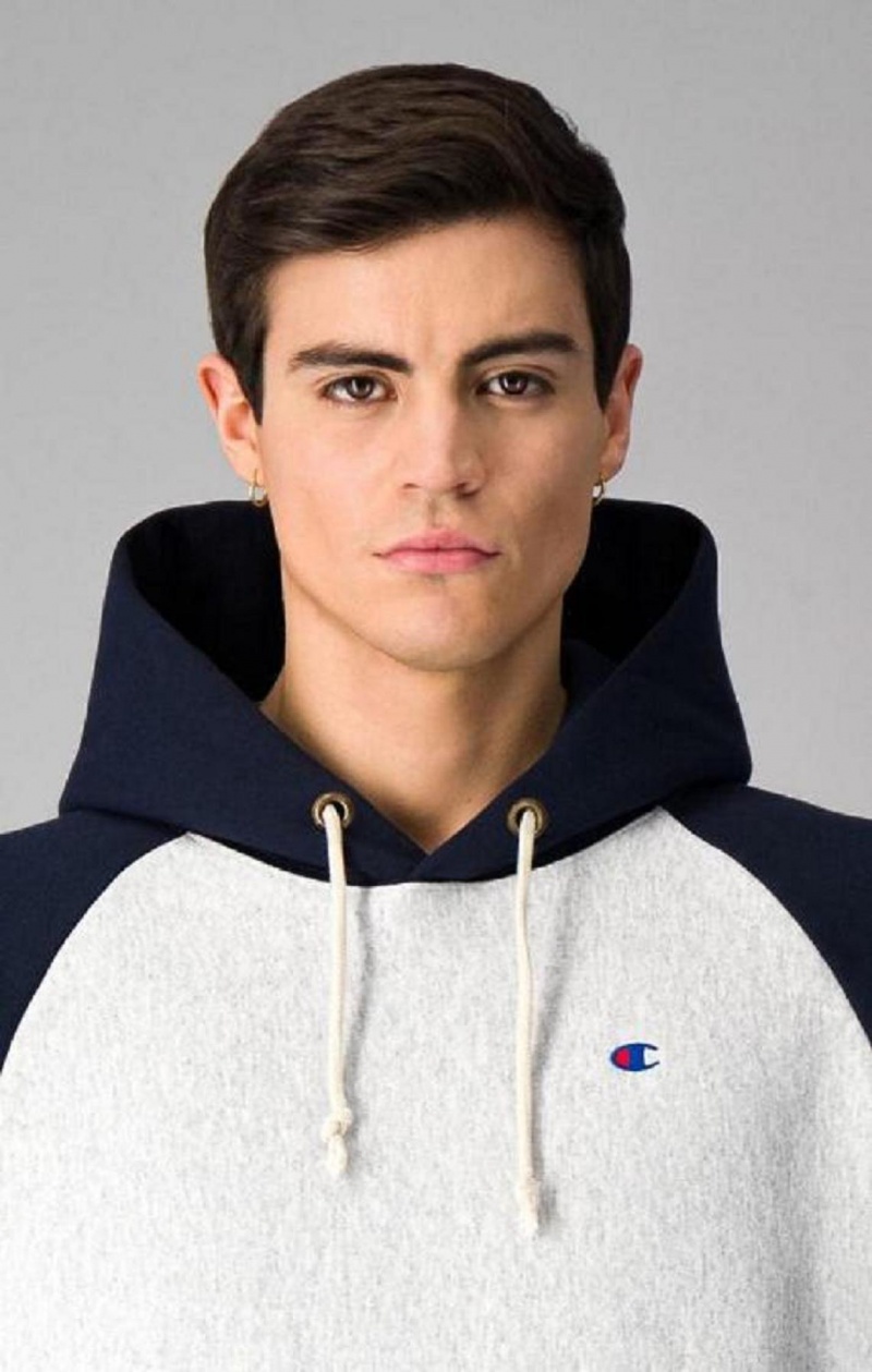 Champion Logo Hood Colour Block Reverse Weave Hoodie Mikina s Kapucnou Panske Svetlo Siva | 2795-UYQWF