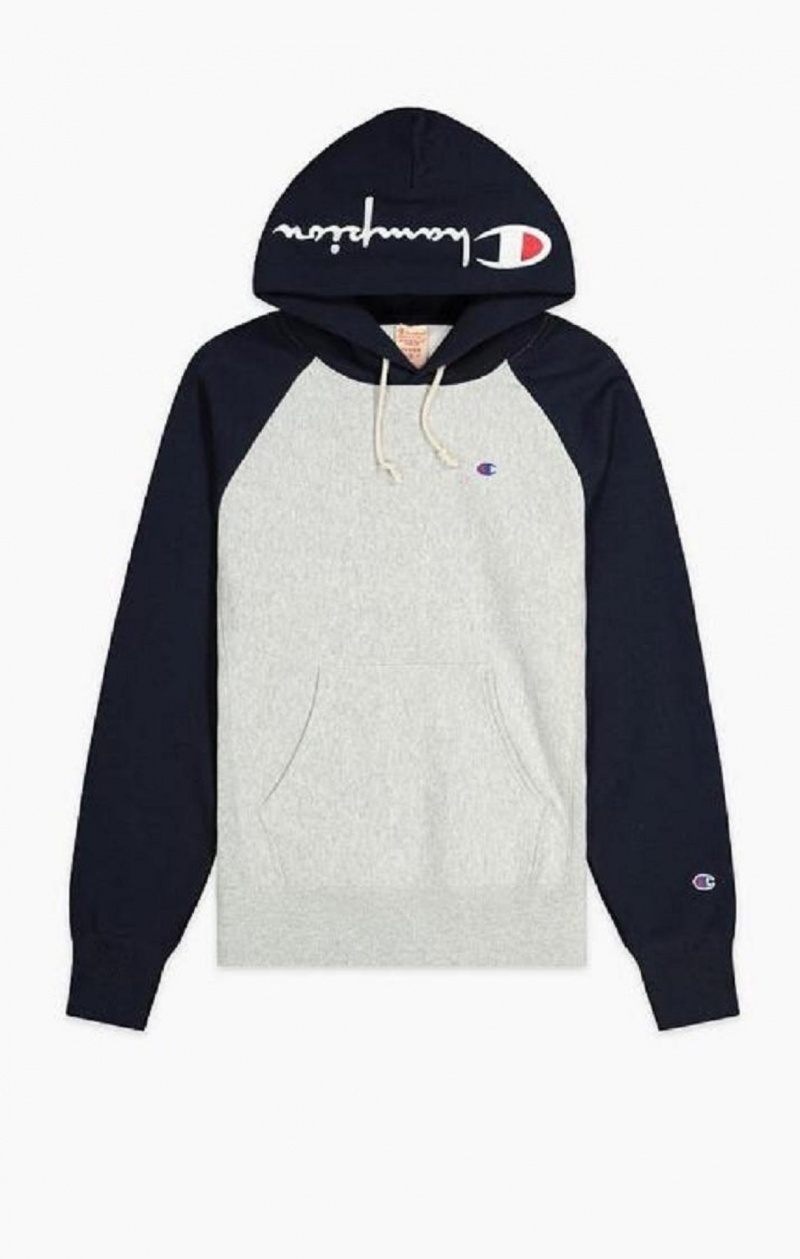 Champion Logo Hood Colour Block Reverse Weave Hoodie Mikina s Kapucnou Panske Svetlo Siva | 2795-UYQWF