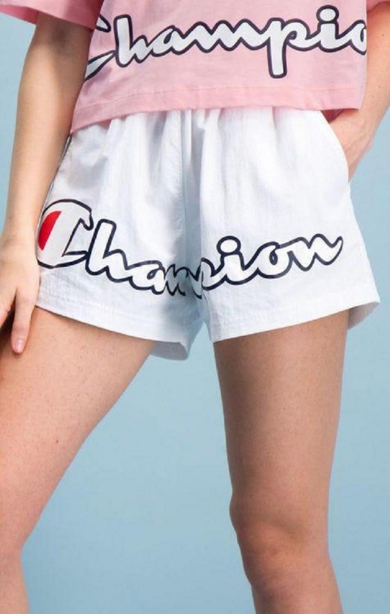 Champion Logo Leg Tracking Shorts Kratasy Damske Biele | 3850-LDFGB