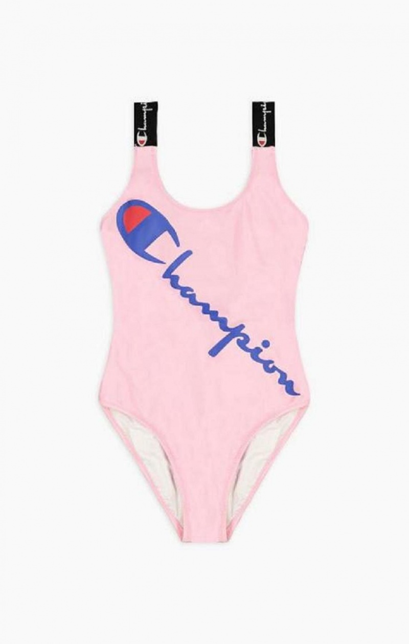 Champion Logo Straps Diagonal Script Logo Swimsuit Plavky Damske Ruzove | 2189-WGCHU