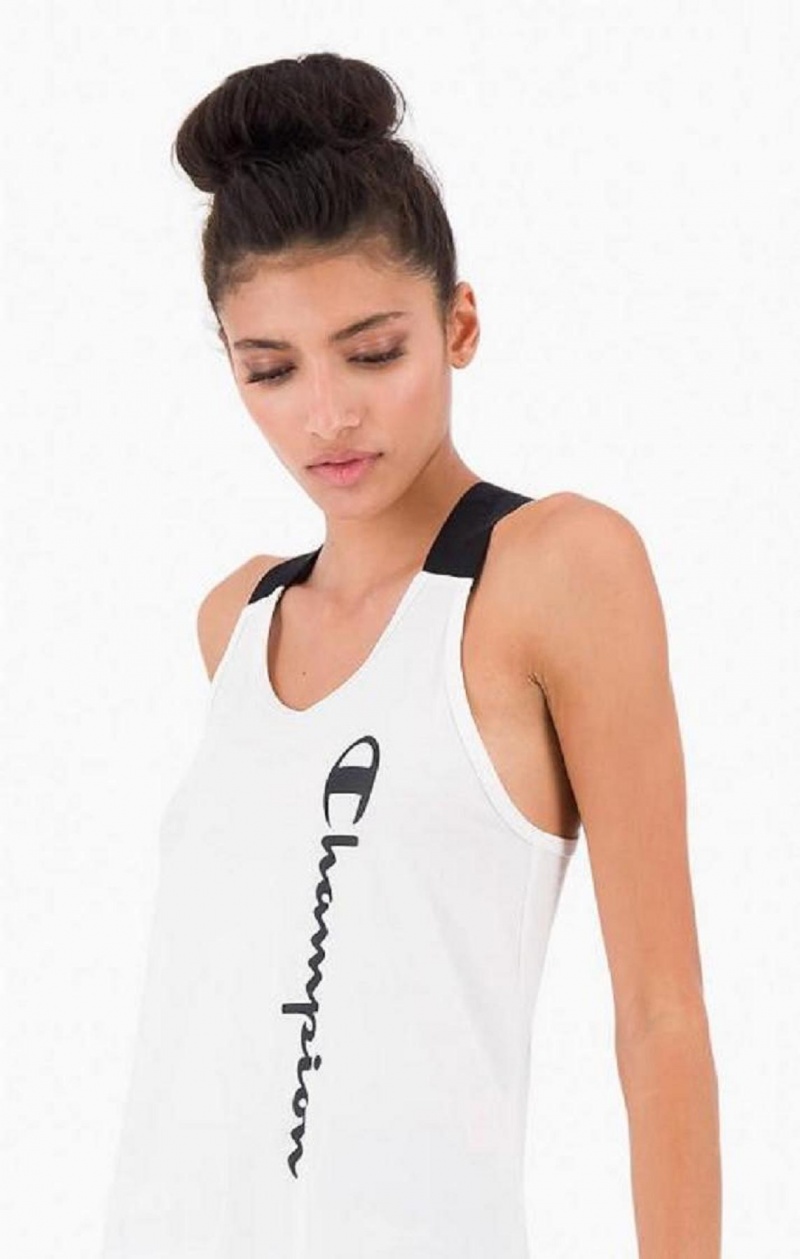 Champion Logo Tape Criss-Cross Back Jersey Tank Top Tricko Damske Biele | 2046-TKGQV