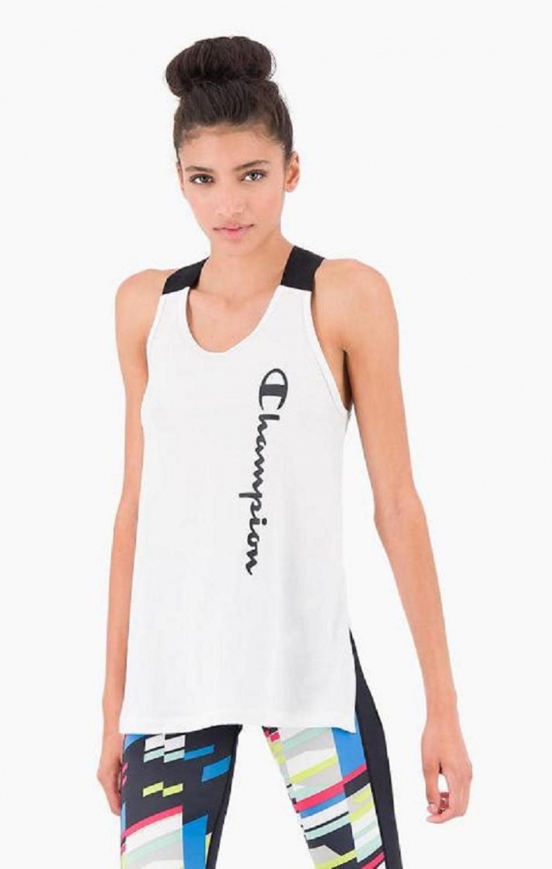 Champion Logo Tape Criss-Cross Back Jersey Tank Top Tricko Damske Biele | 2046-TKGQV