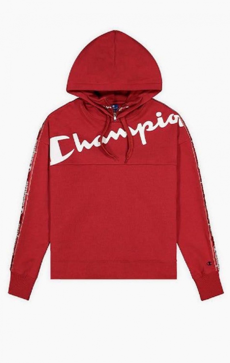 Champion Logo Tape High Neck Script Logo Hoodie Mikina s Kapucnou Damske Červené | 3241-VWROY