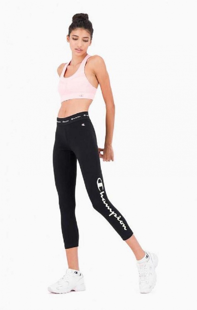 Champion Logo Tape Stretch Crop Leggings Jogger Nohavice Damske Čierne | 5603-TCVNO