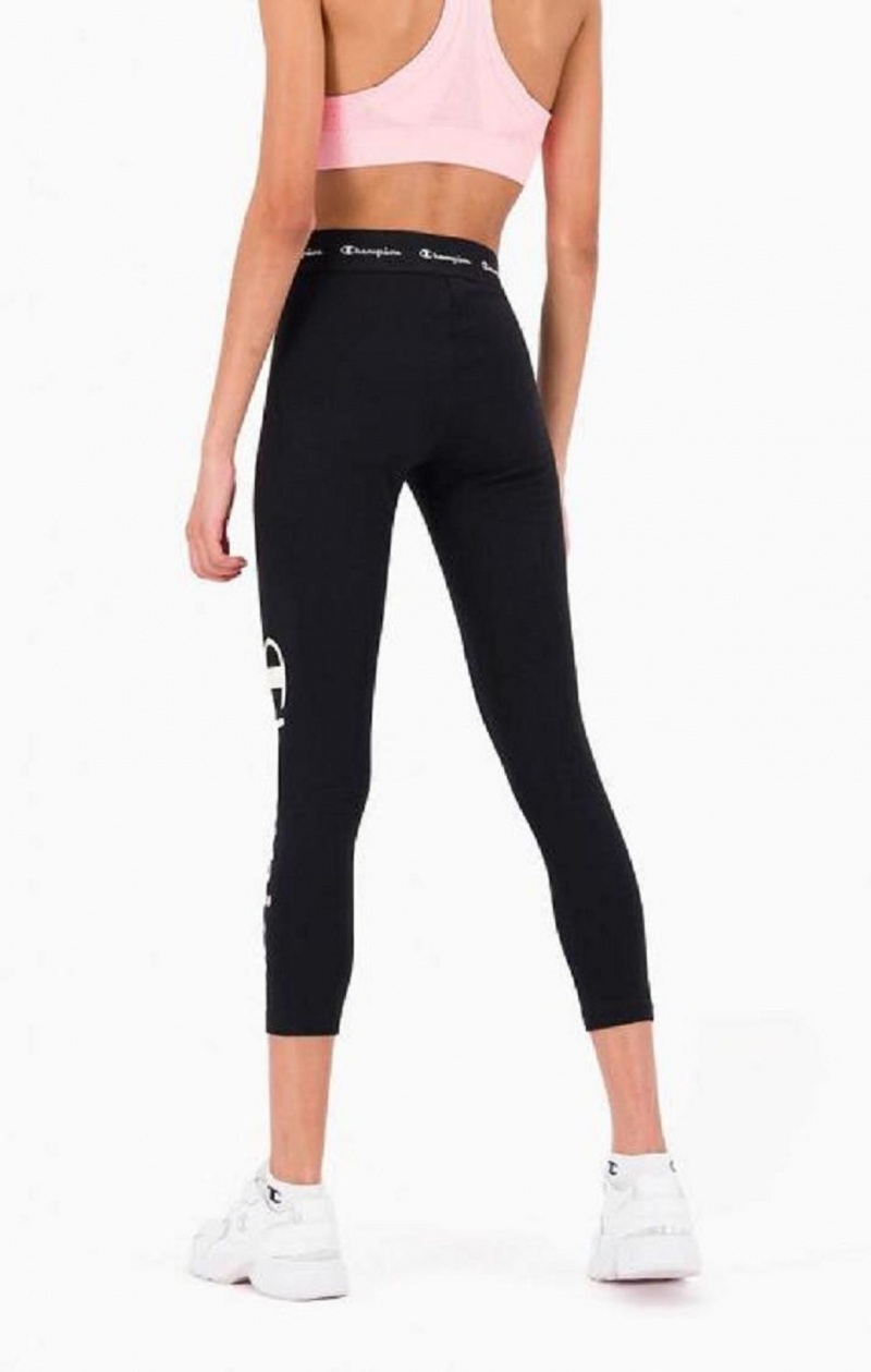 Champion Logo Tape Stretch Crop Leggings Jogger Nohavice Damske Čierne | 5603-TCVNO