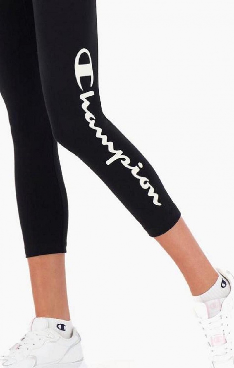 Champion Logo Tape Stretch Crop Leggings Jogger Nohavice Damske Čierne | 5603-TCVNO