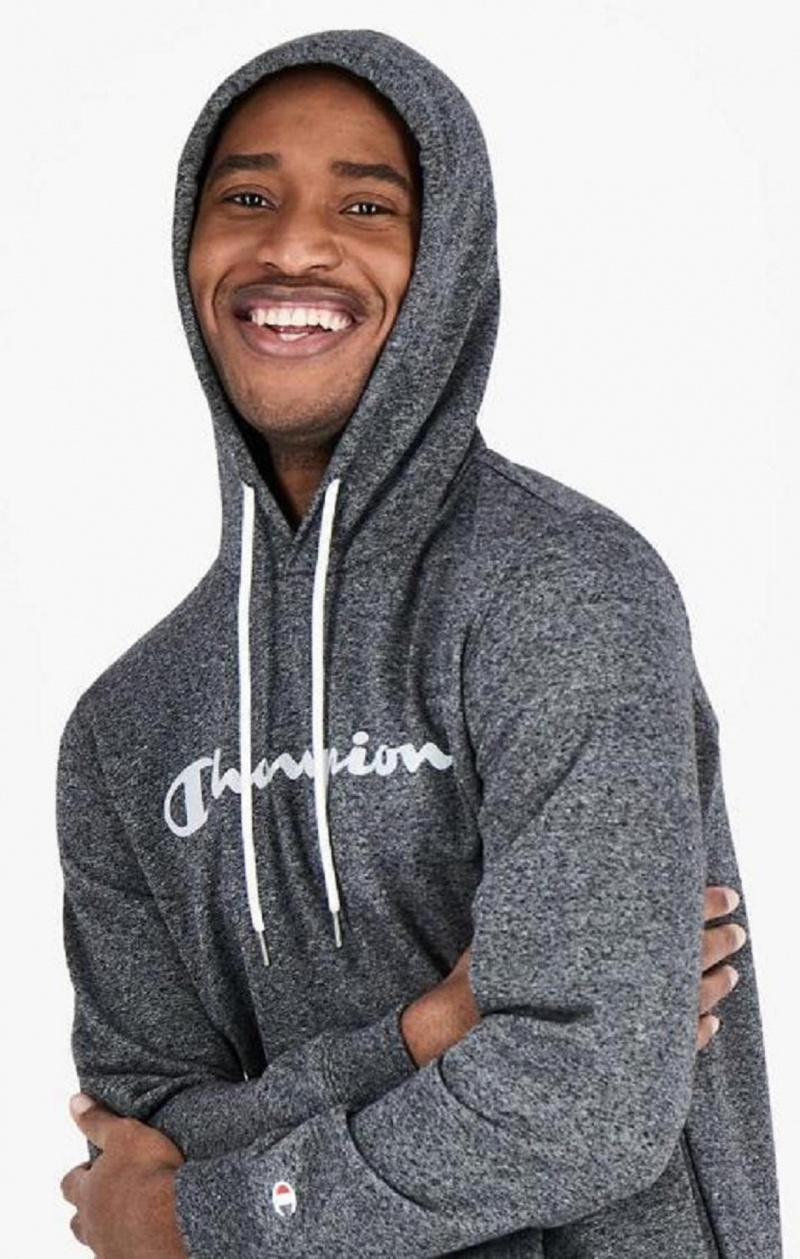 Champion Mesh Effect Script Logo Hoodie Mikina s Kapucnou Panske Tmavo Siva | 9472-DRAFU