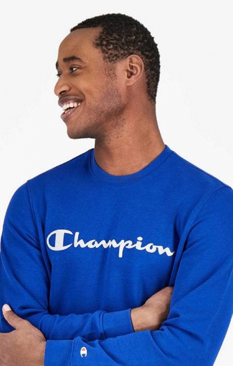 Champion Mesh Effect Script Logo Sweatshirt Mikiny Panske Modre | 8792-WLFKV