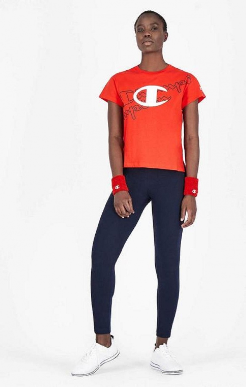 Champion Multi Logo Cropped T-Shirt Tricko Damske Červené | 4972-BAHKP