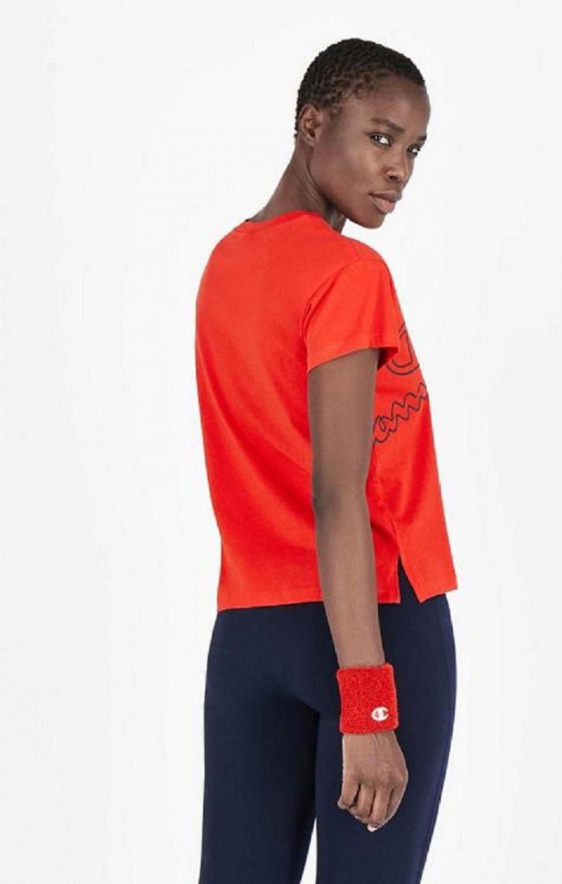 Champion Multi Logo Cropped T-Shirt Tricko Damske Červené | 4972-BAHKP