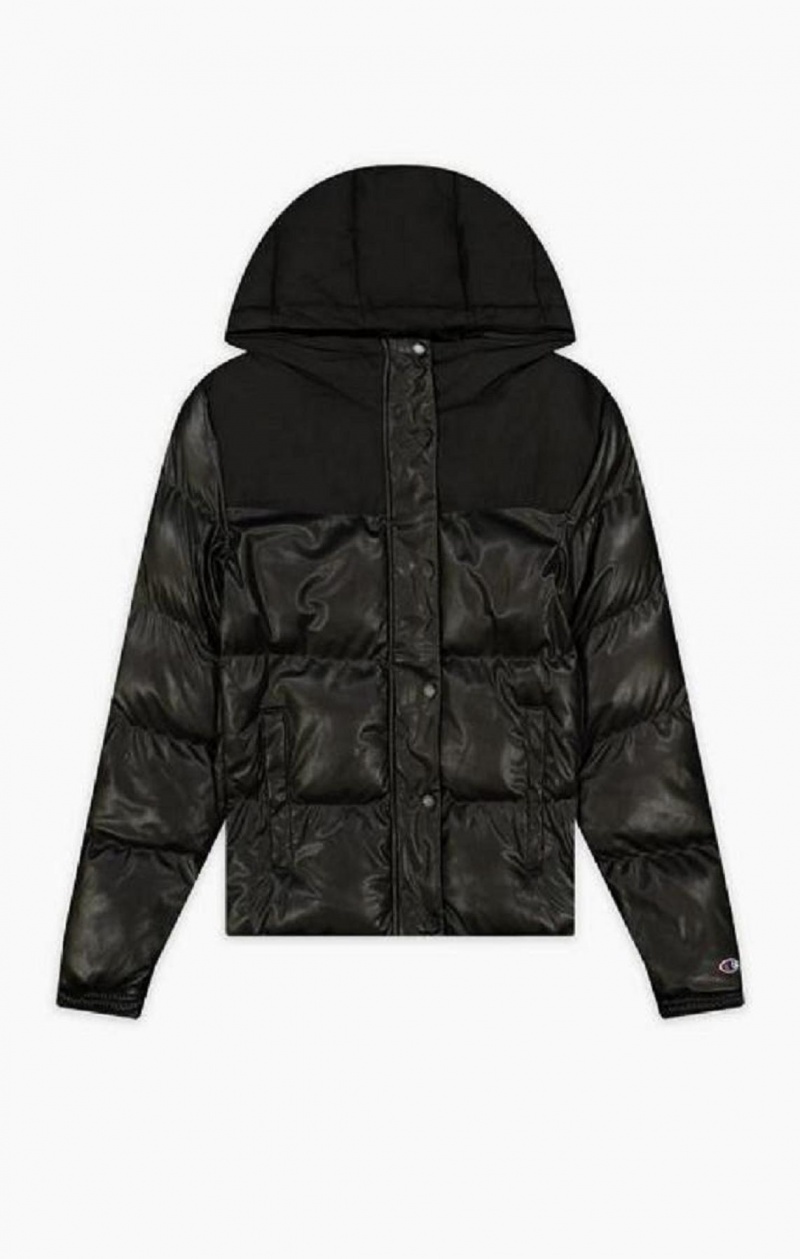 Champion Oversized Faux Kozene Detail S Kapucňou Jacket Bundy Damske Čierne | 0216-MYACX