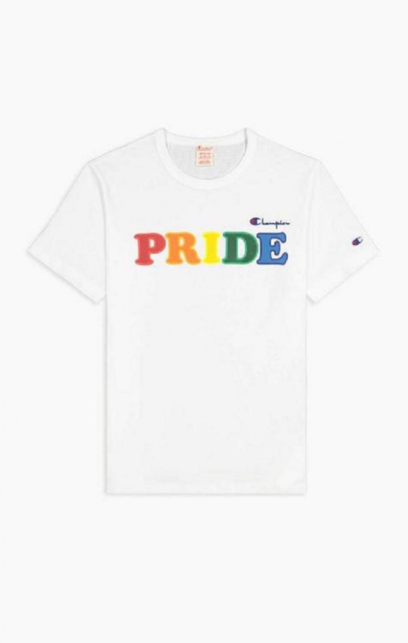 Champion PRIDE C Logo Crew Neck T-Shirt Tricko Damske Biele | 8064-MXITY