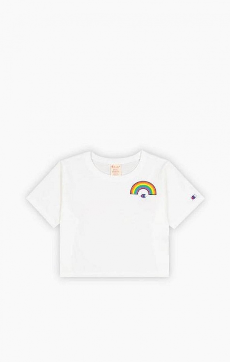 Champion PRIDE Crew Neck Cropped T-Shirt Tricko Damske Biele | 0197-YZVRN