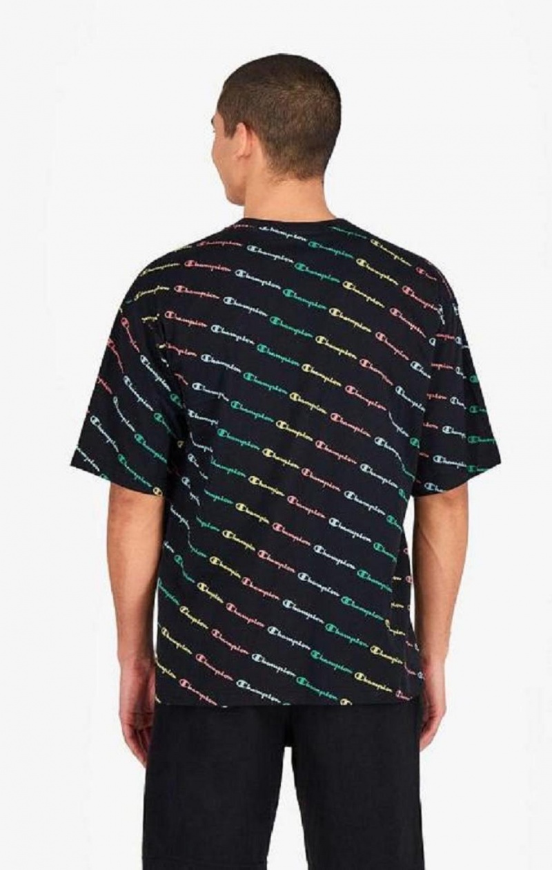 Champion Pastel All-Over Script Logo Print T-Shirt Tricko Panske Čierne | 6290-KJUZN