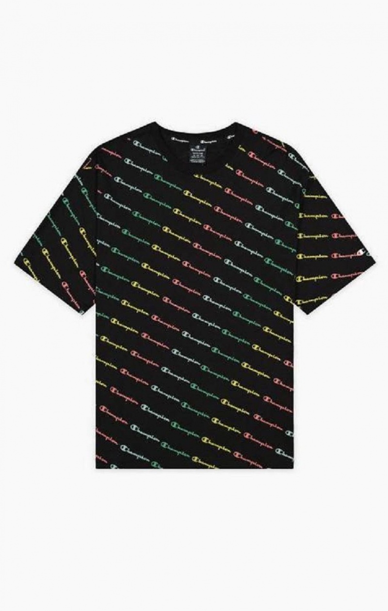 Champion Pastel All-Over Script Logo Print T-Shirt Tricko Panske Čierne | 6290-KJUZN