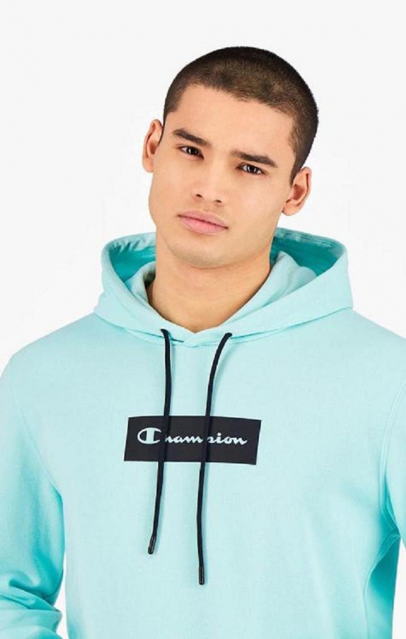 Champion Pastel Box Script Logo Hoodie Mikina s Kapucnou Panske Svetlo Modre | 4580-UICMQ