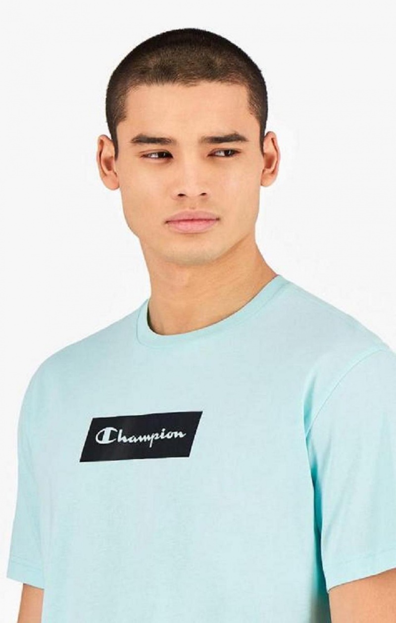 Champion Pastel Box Script Logo T-Shirt Tricko Panske Svetlo Modre | 4280-SRCAG