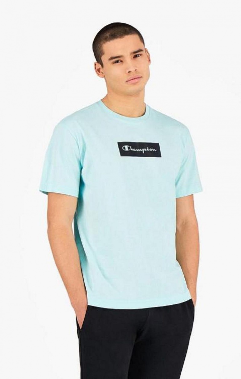 Champion Pastel Box Script Logo T-Shirt Tricko Panske Svetlo Modre | 4280-SRCAG