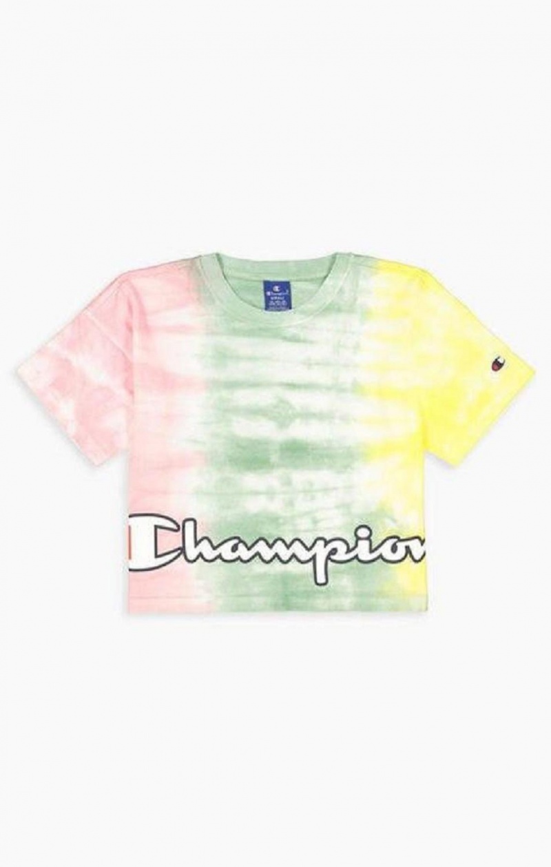 Champion Pastel Tie Dye Cropped Script Logo T-Shirt Tricko Damske Ruzove Zelene | 7918-KJMFA