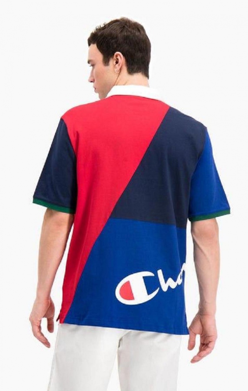 Champion Patchwork Bavlnene Jersey Polo Shirt Tricko Panske Červené Biele | 0639-VPENA