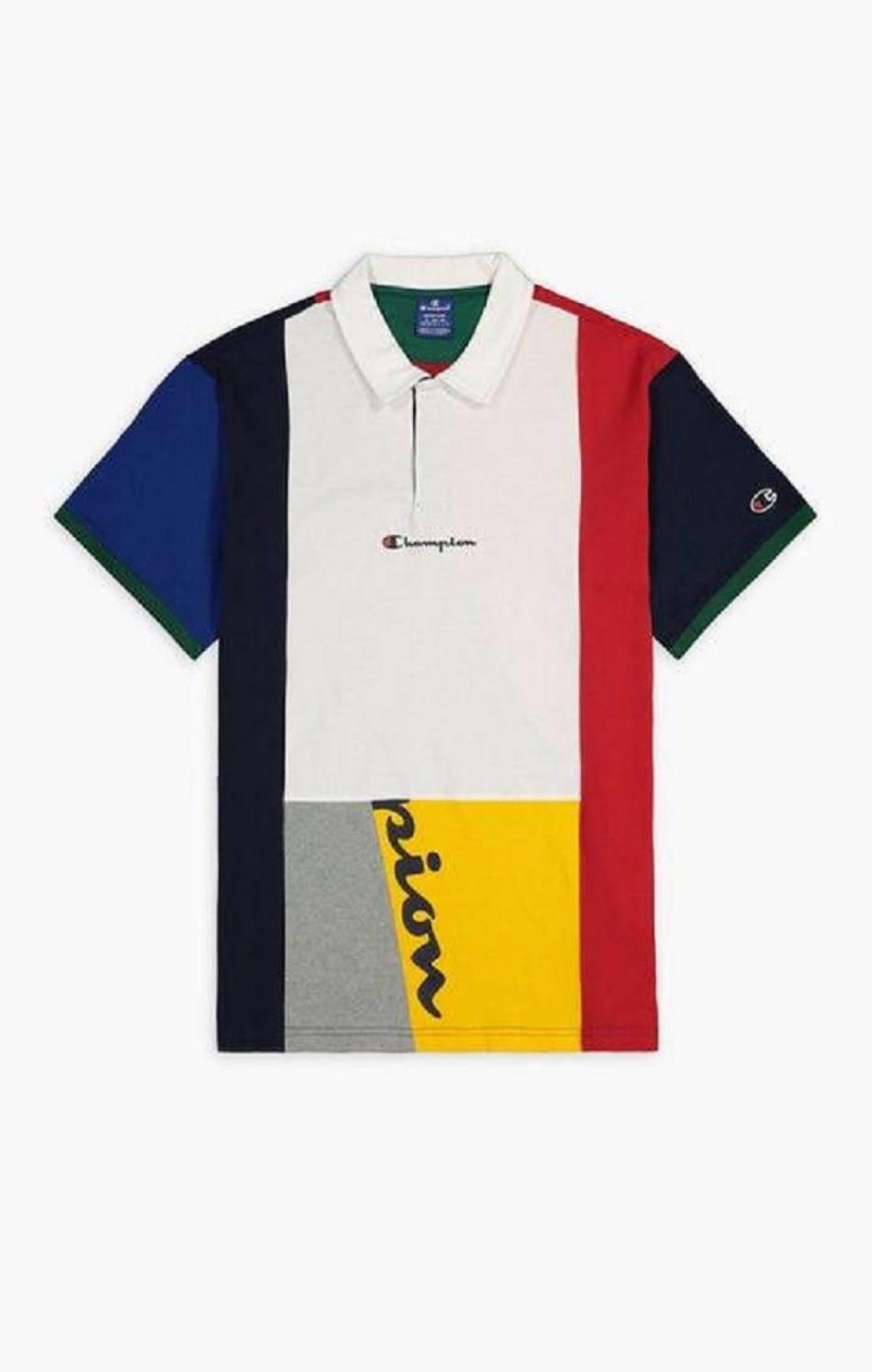 Champion Patchwork Bavlnene Jersey Polo Shirt Tricko Panske Červené Biele | 0639-VPENA