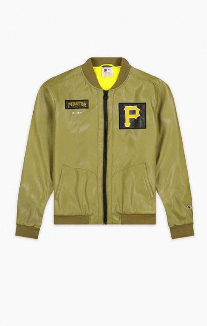 Champion Pittsburgh MLB Fake Kozene Bomber Jacket Bundy Panske Olivovo Zelená Zelene | 9045-ZJTLY