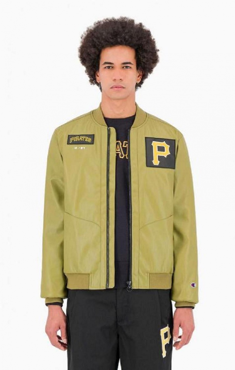 Champion Pittsburgh MLB Fake Kozene Bomber Jacket Bundy Panske Olivovo Zelená Zelene | 9045-ZJTLY