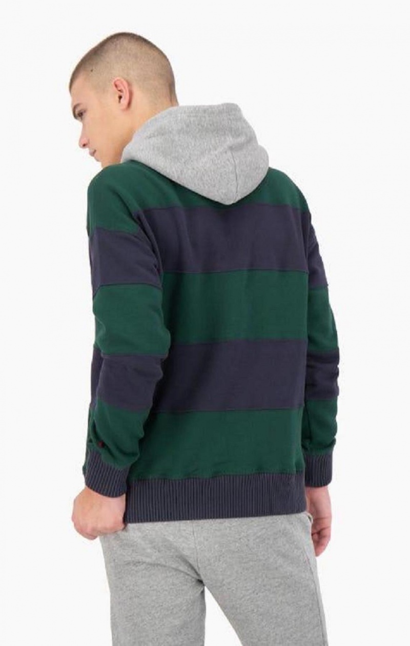 Champion Pruhované Contrast Hood Hoodie Mikina s Kapucnou Panske Zelene | 5631-NUDHI