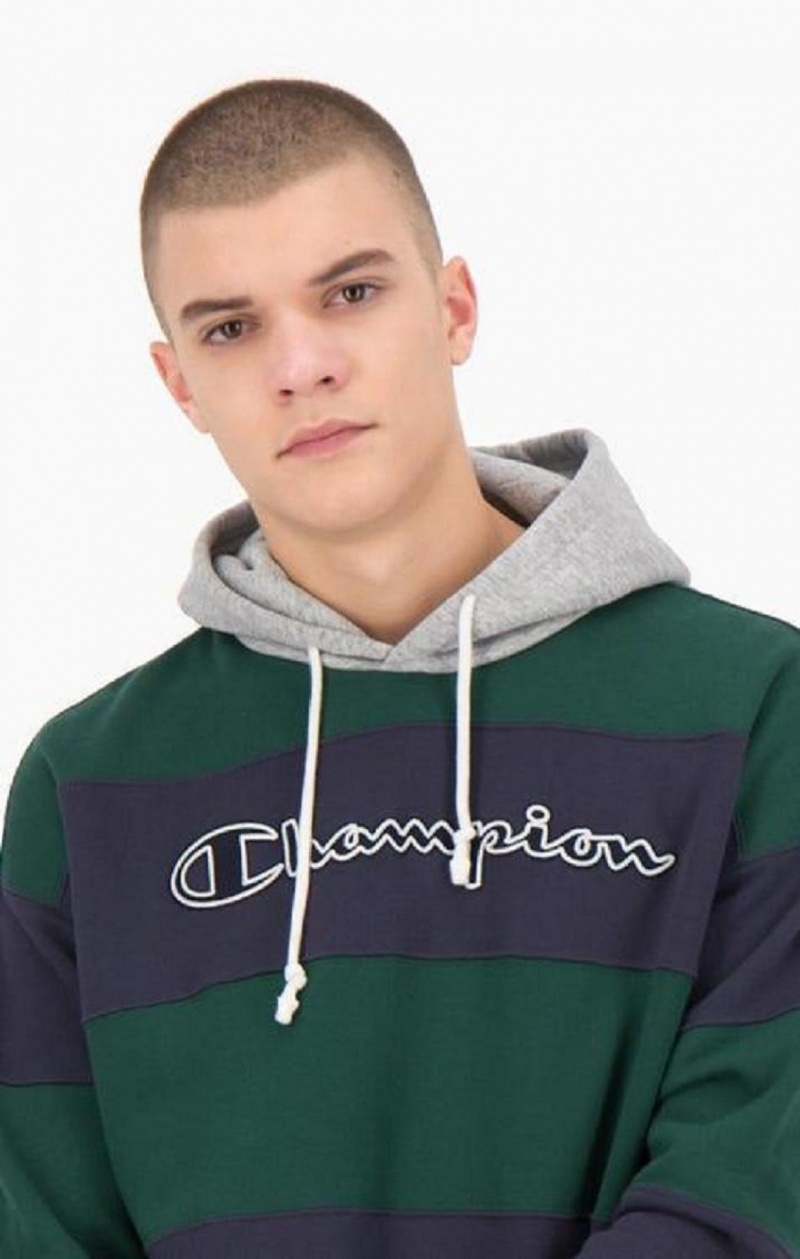 Champion Pruhované Contrast Hood Hoodie Mikina s Kapucnou Panske Zelene | 5631-NUDHI