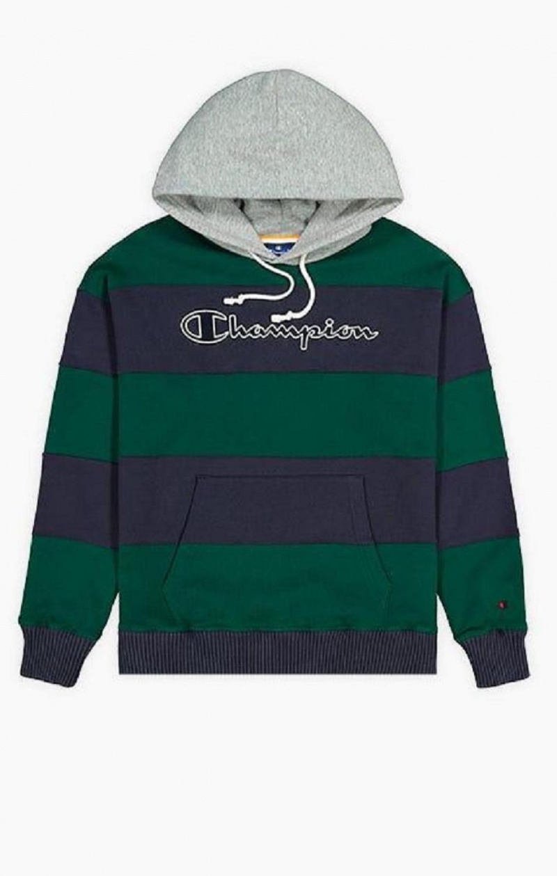 Champion Pruhované Contrast Hood Hoodie Mikina s Kapucnou Panske Zelene | 5631-NUDHI